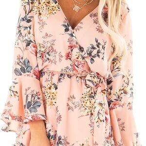 Flare Sleeve Women’s Floral Print High Waisted Romper/Jumpsuit